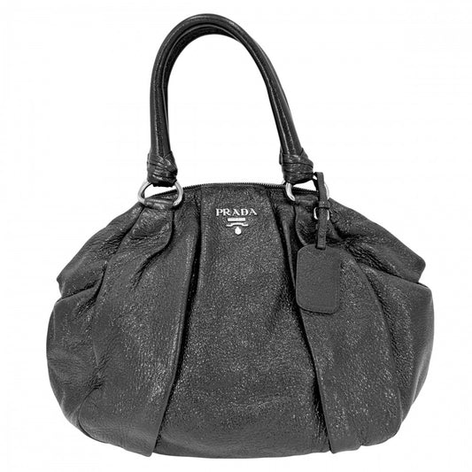 PRADA プラダ ハンドバッグ トートバッグ レザー ブラック 黒 シルバー金具 レディース【中古品】