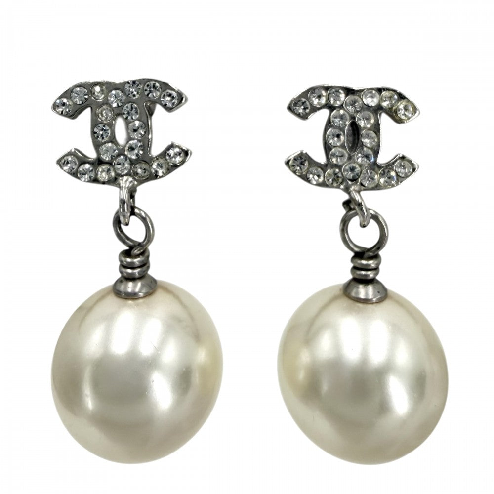 CHANEL シャネル ピアス ココマーク アクセサリー スイング GP ラインストーン A13C ホワイト 白 シルバー レディース 約6.4g 2013年【中古品】