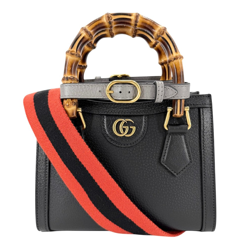 【開店SALE】 GUCCI グッチ 2WAY バンブー ダイアナ スモール トートバッグ ショルダーバッグ ハンドバッグ 702732 レザー ブラック 黒 ブラウン 茶 ゴールド金具 レディース【中古品】