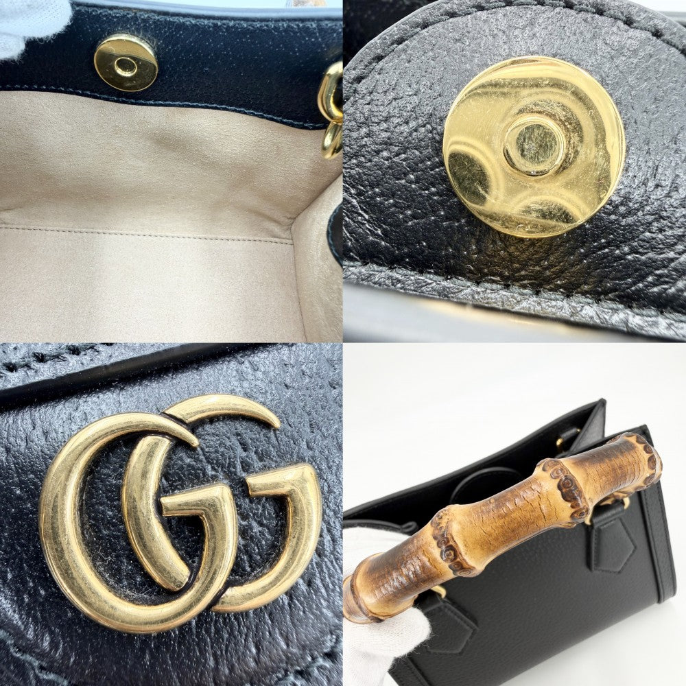 【開店SALE】 GUCCI グッチ 2WAY バンブー ダイアナ スモール トートバッグ ショルダーバッグ ハンドバッグ 702732 レザー ブラック 黒 ブラウン 茶 ゴールド金具 レディース【中古品】