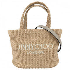【開店SALE】 JIMMY CHOO ジミーチュウ 2WAY ビーチ トート イースト ウエスト ミニ ハンドバッグ ショルダーバッグ かごバッグ ラフィア ベージュ ゴールド金具 レディース【中古品】