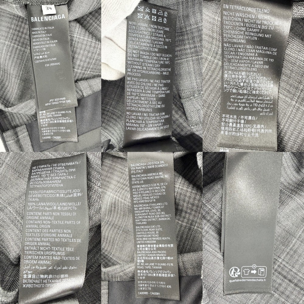 BALENCIAGA バレンシアガ パンツ チェック ボトムス ワイドパンツ 服 34 769023 グレー ブラック金具 ウール レディース【中古品】
