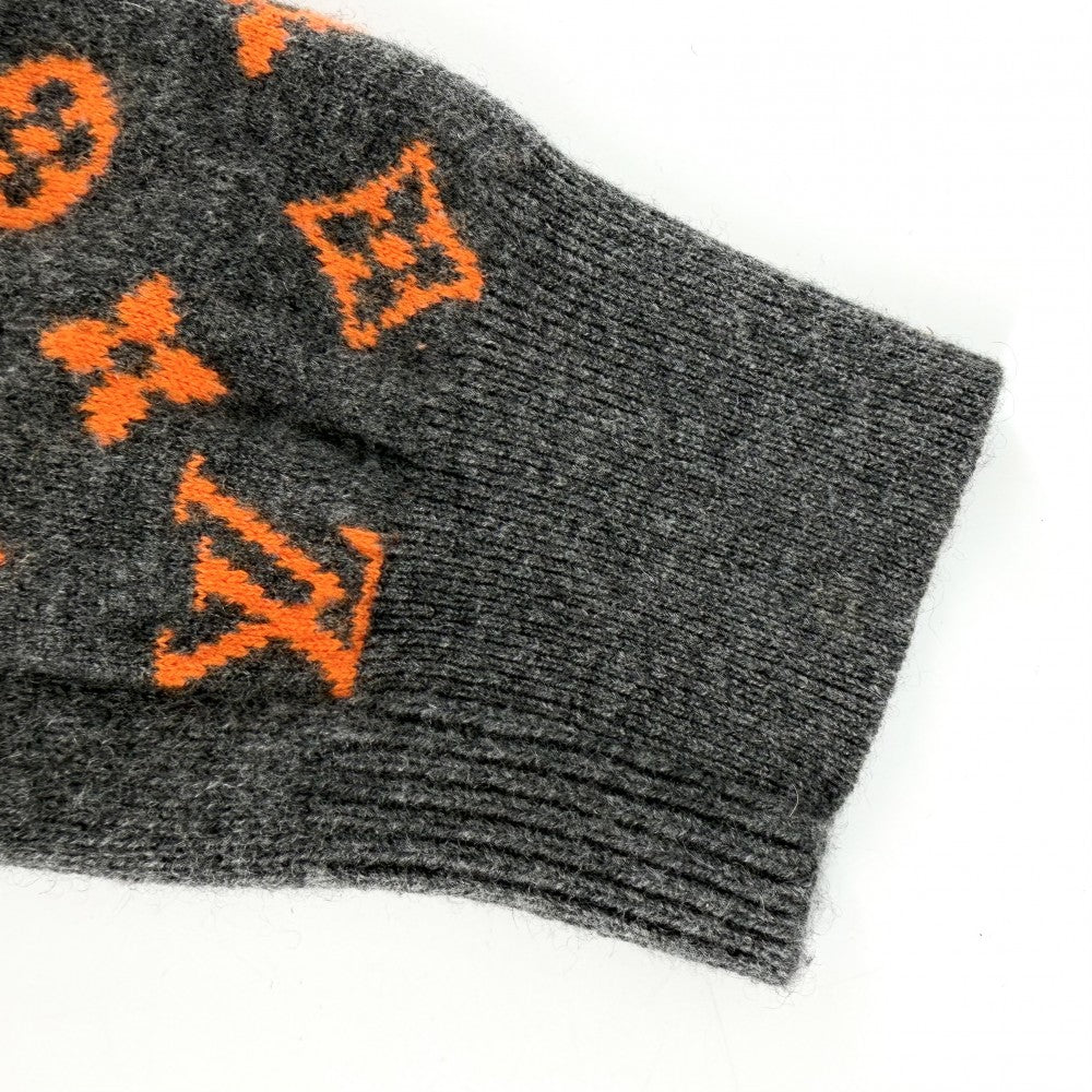 【開店SALE】 LOUIS VUITTON ルイヴィトン ニット モノグラム トップス クルーネックセーター 長袖 アパレル 服 XS グレー オレンジ 秋 冬 カシミヤ ウール メンズ【中古品】