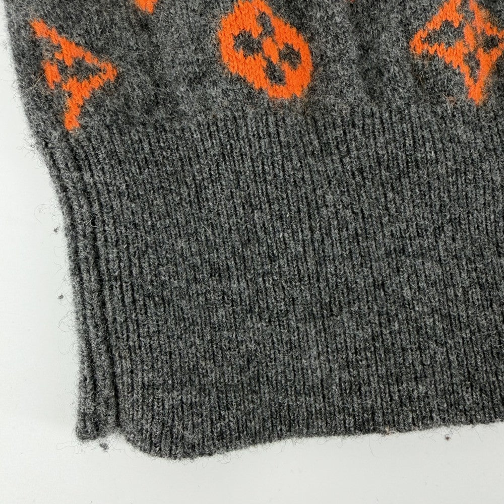 【開店SALE】 LOUIS VUITTON ルイヴィトン ニット モノグラム トップス クルーネックセーター 長袖 アパレル 服 XS グレー オレンジ 秋 冬 カシミヤ ウール メンズ【中古品】