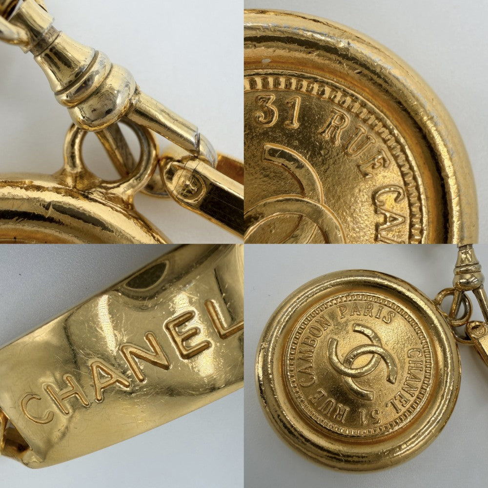 CHANEL シャネル ベルト メダル チェーンベルト ファッションアイテム 小物 ココマーク ヴィンテージ GP レザー ゴールド ブラック 黒 レディース【中古品】