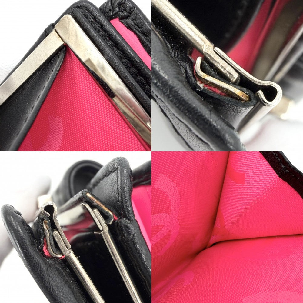 【開店SALE】 CHANEL シャネル 二つ折り財布 マトラッセ カンボンライン ミニ財布 コンパクトウォレット ココマーク ラムスキン エナメル ブラック 黒 ピンク シルバー金具 レディース【中古品】
