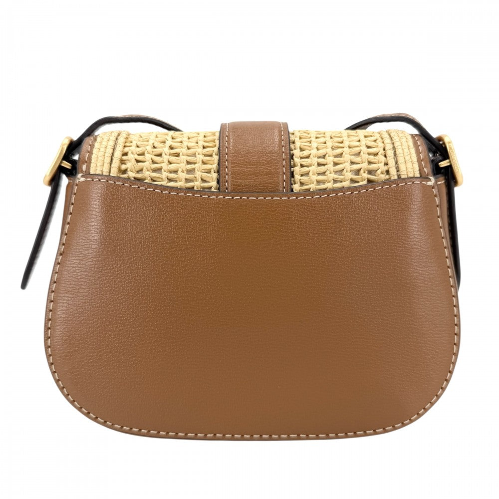 Kate Spade ケイトスペード ショルダーバッグ 小さめ ヌーヴォー ストロー ミニ サドル ストロー レザー ベージュ ブラウン 茶 ゴールド金具 レディース【中古品】