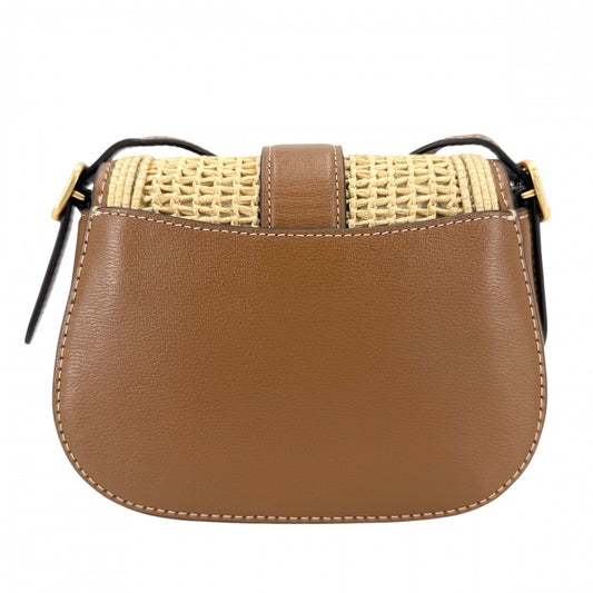 Kate Spade ケイトスペード ショルダーバッグ 小さめ ヌーヴォー ストロー ミニ サドル ストロー レザー ベージュ ブラウン 茶 ゴールド金具 レディース【中古品】