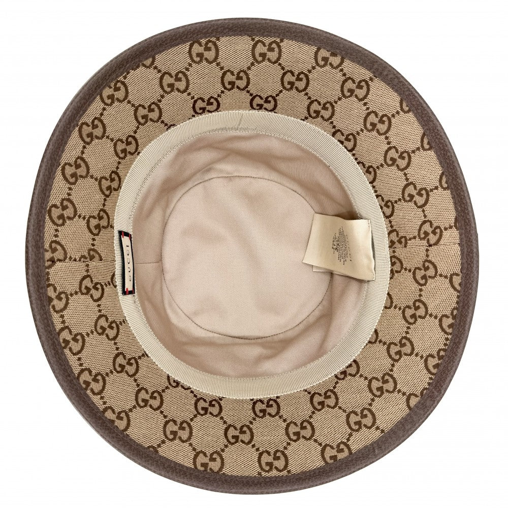 【開店SALE】 GUCCI グッチ ハット GGキャンバス フェドラハット バケットハット ファッションアイテム Sサイズ 総柄 帽子 576587 コットン ポリエステル ベージュ　 ブラウン 茶 メンズ【中古品】