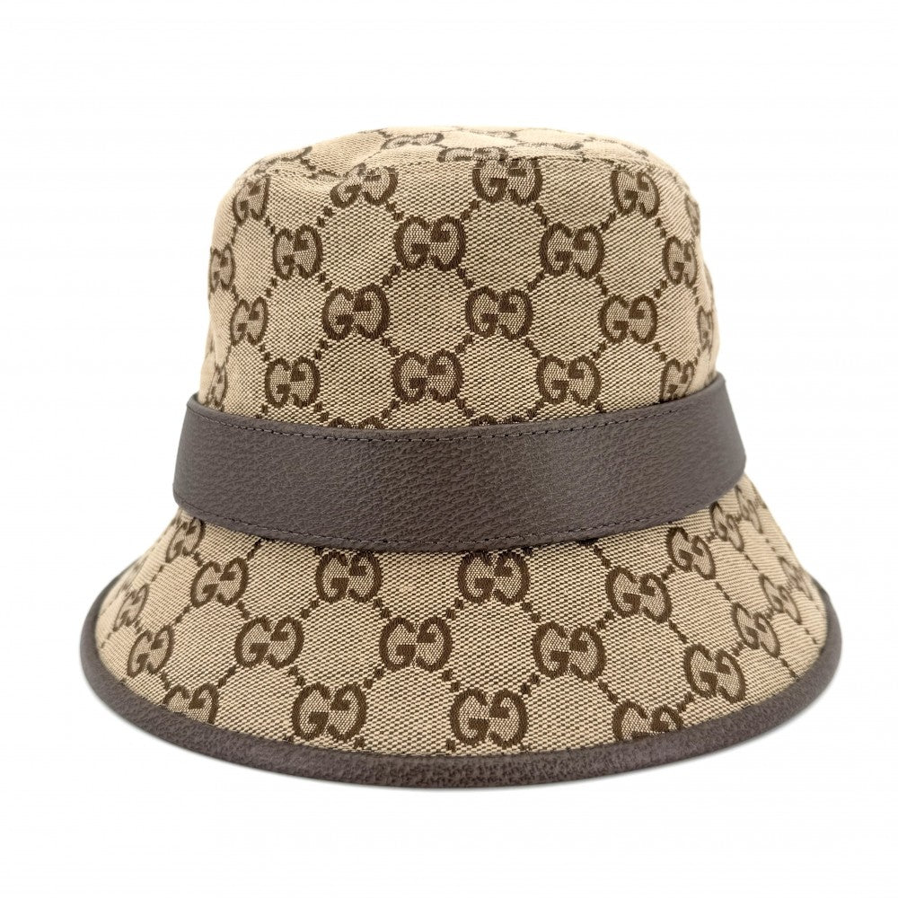 【開店SALE】 GUCCI グッチ ハット GGキャンバス フェドラハット バケットハット ファッションアイテム Sサイズ 総柄 帽子 576587 コットン ポリエステル ベージュ　 ブラウン 茶 メンズ【中古品】