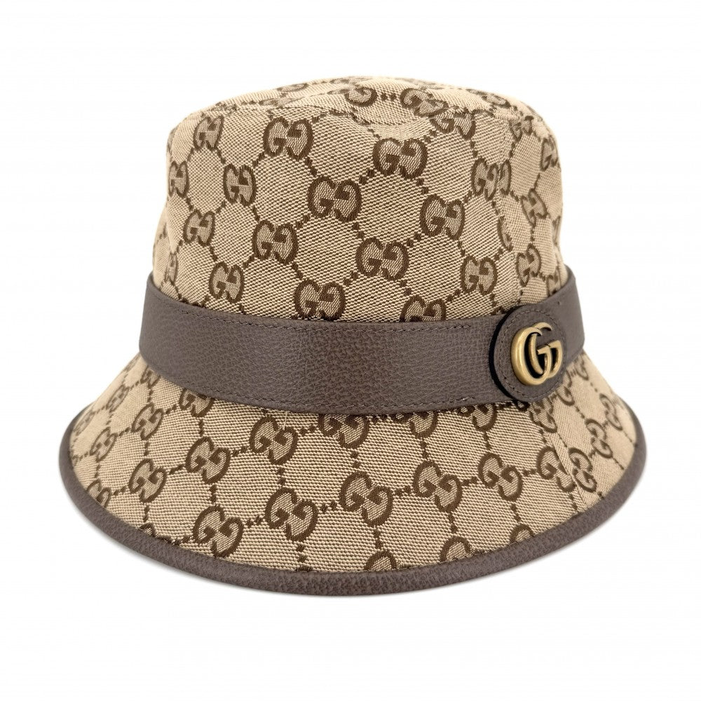 【開店SALE】 GUCCI グッチ ハット GGキャンバス フェドラハット バケットハット ファッションアイテム Sサイズ 総柄 帽子 576587 コットン ポリエステル ベージュ　 ブラウン 茶 メンズ【中古品】