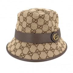 【開店SALE】 GUCCI グッチ ハット GGキャンバス フェドラハット バケットハット ファッションアイテム Sサイズ 総柄 帽子 576587 コットン ポリエステル ベージュ　 ブラウン 茶 メンズ【中古品】