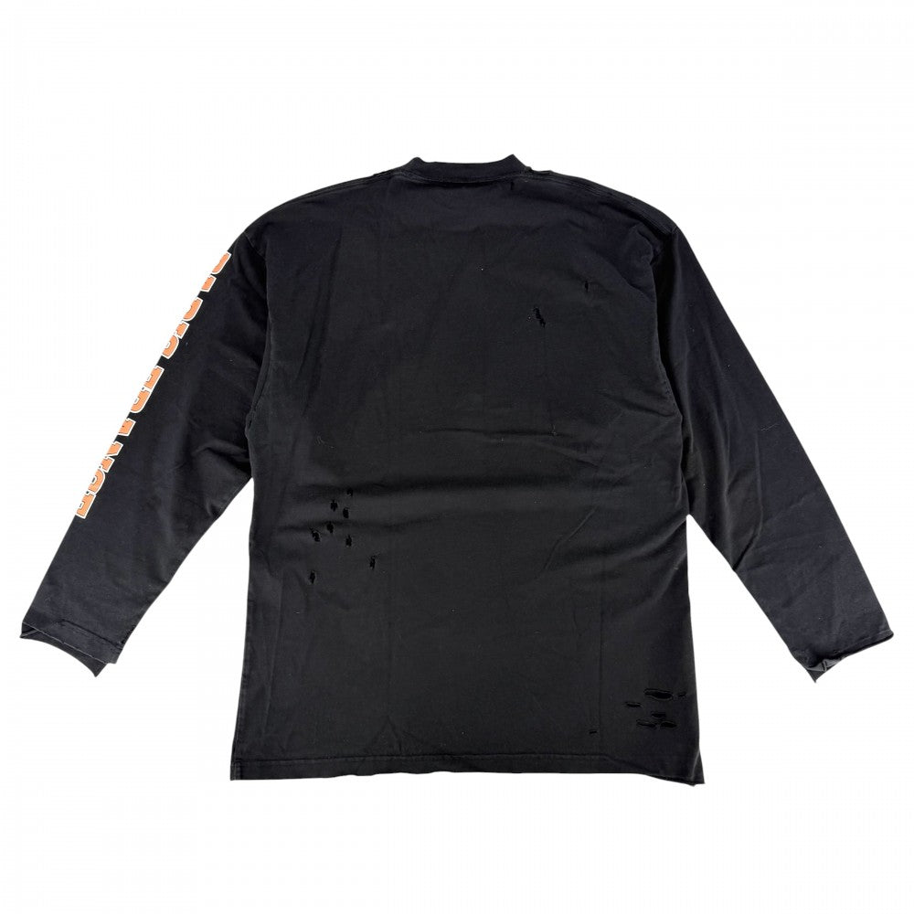 【開店SALE】 BALENCIAGA バレンシアガ 長袖Ｔシャツ クルーネックTシャツ ダメージ加工 トップス アパレル 服 681046 ブラック 黒 オールシーズン コットン メンズ【中古品】