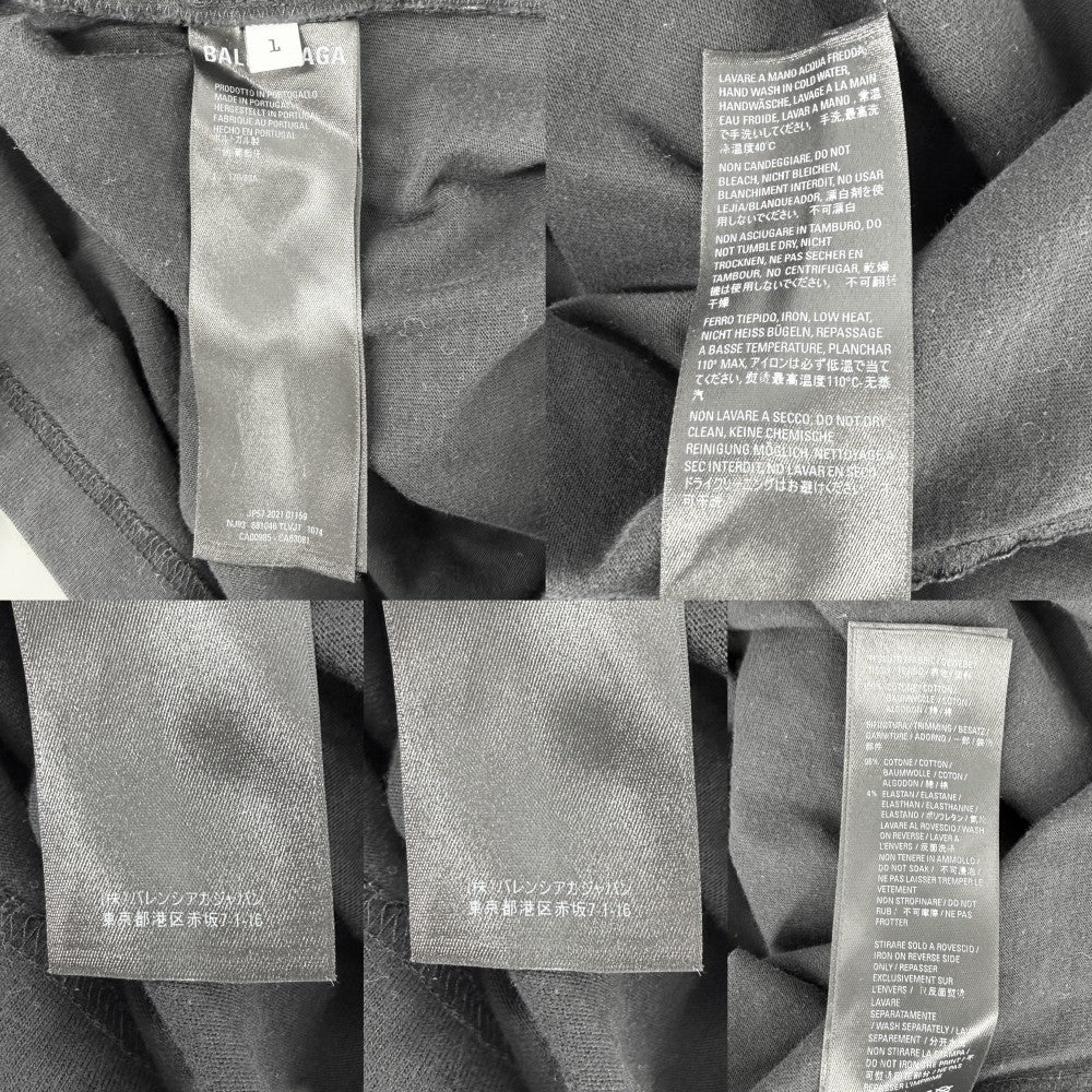【開店SALE】 BALENCIAGA バレンシアガ 長袖Ｔシャツ クルーネックTシャツ ダメージ加工 トップス アパレル 服 681046 ブラック 黒 オールシーズン コットン メンズ【中古品】
