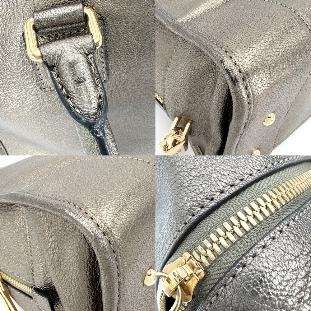 LOEWE ロエベ ハンドバッグ アナグラム アマソナ36 ミニボストンバッグ メタリック レザー ゴールド ゴールド金具 レディース【中古品】