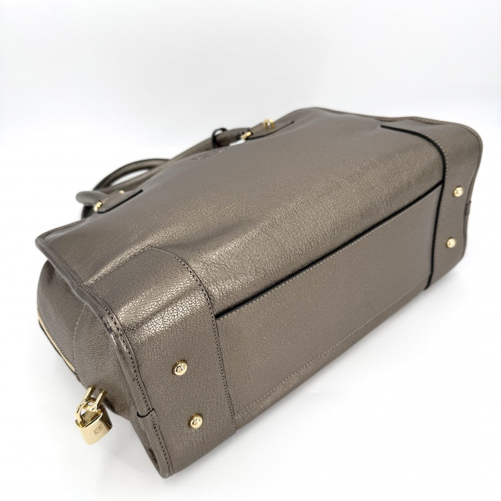 LOEWE ロエベ ハンドバッグ アナグラム アマソナ36 ミニボストンバッグ メタリック レザー ゴールド ゴールド金具 レディース【中古品】