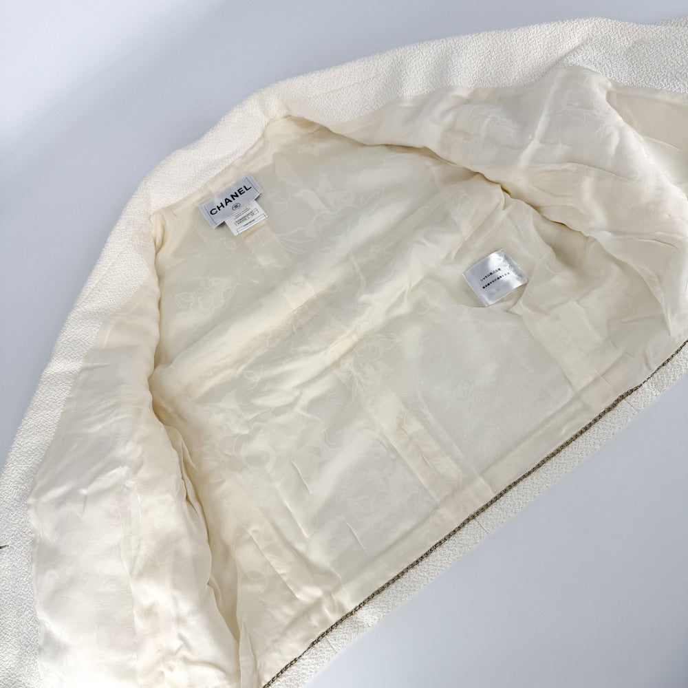 CHANEL シャネル アウター ロゴボタン パールボタン ジャケット アパレル 服 42 アイボリー ゴールド金具 コットン シルク レディース【中古品】