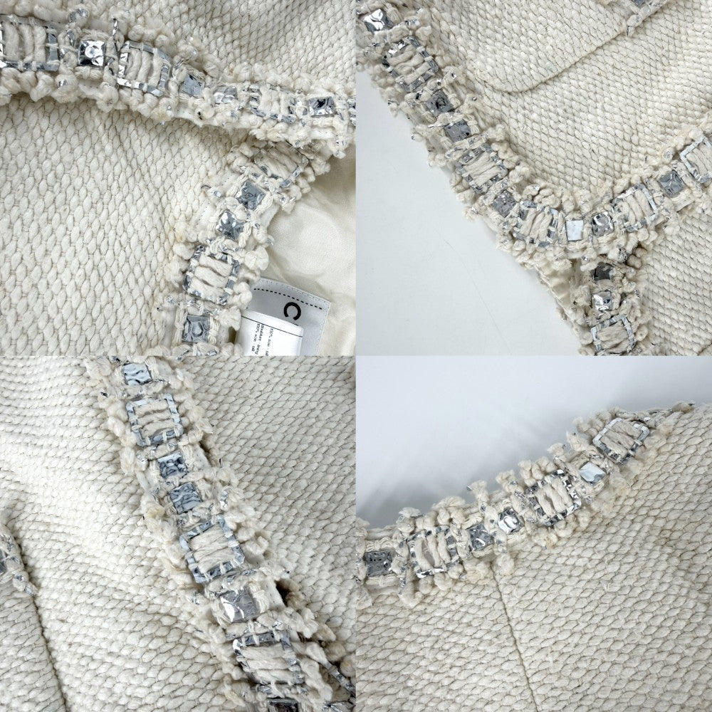 CHANEL シャネル アウター ノーカラージャケット ジャケット アパレル 服 42 アイボリー シルク レディース【中古品】