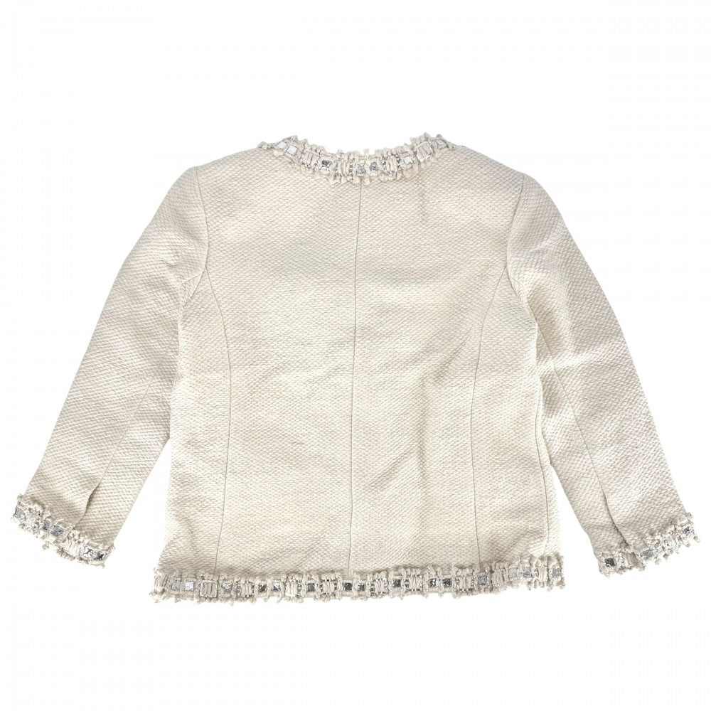 CHANEL シャネル アウター ノーカラージャケット ジャケット アパレル 服 42 アイボリー シルク レディース【中古品】
