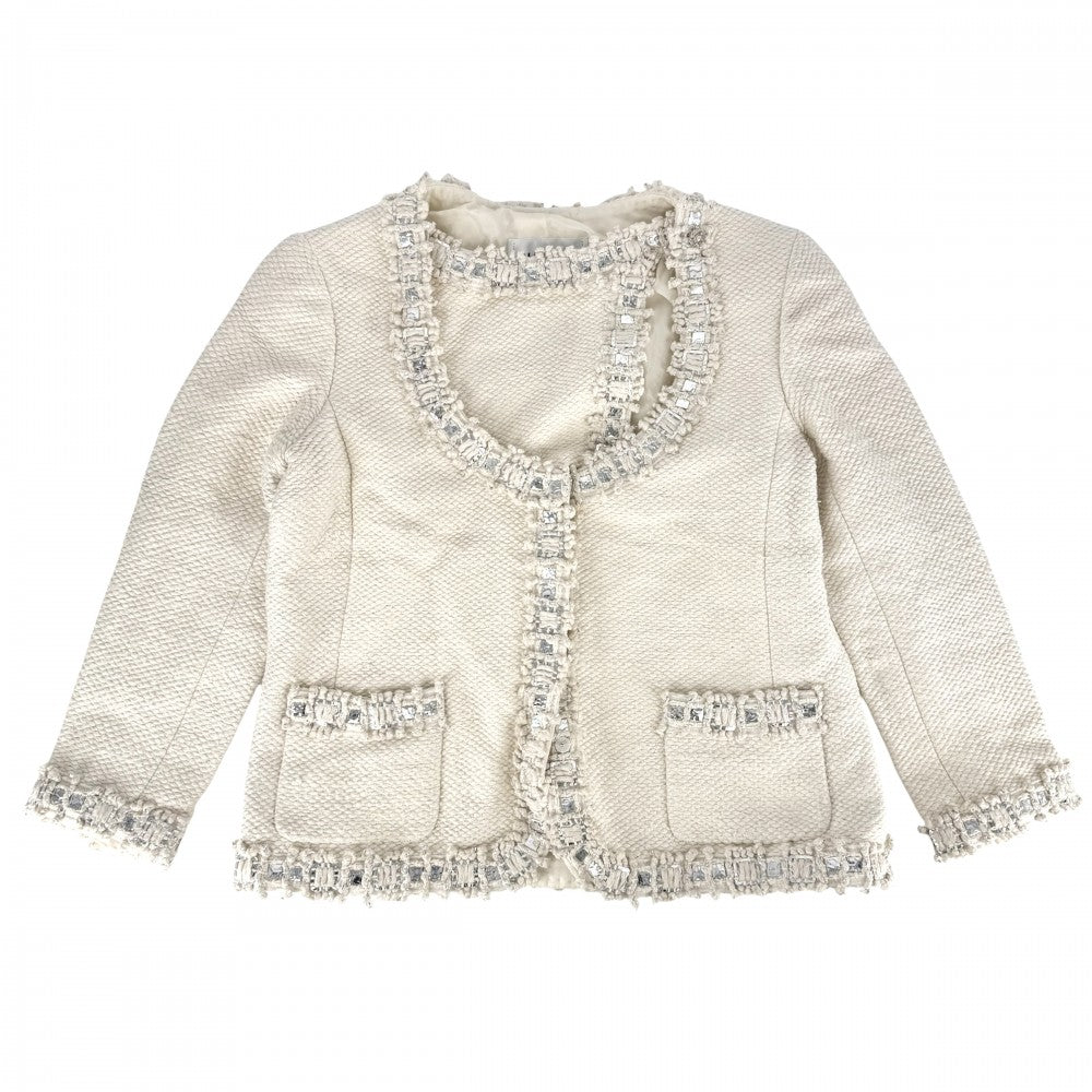 CHANEL シャネル アウター ノーカラージャケット ジャケット アパレル 服 42 アイボリー シルク レディース【中古品】