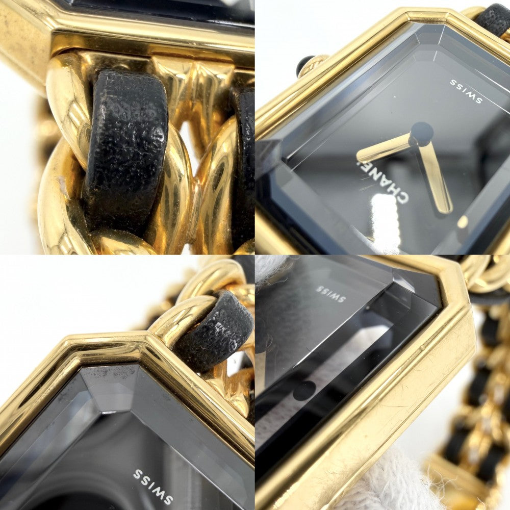 【開店SALE】 CHANEL シャネル 腕時計 プルミエールL ウォッチ 電池式 黒文字盤 QZ クオーツ GP レザー ゴールド ブラック 黒 レディース【中古品】