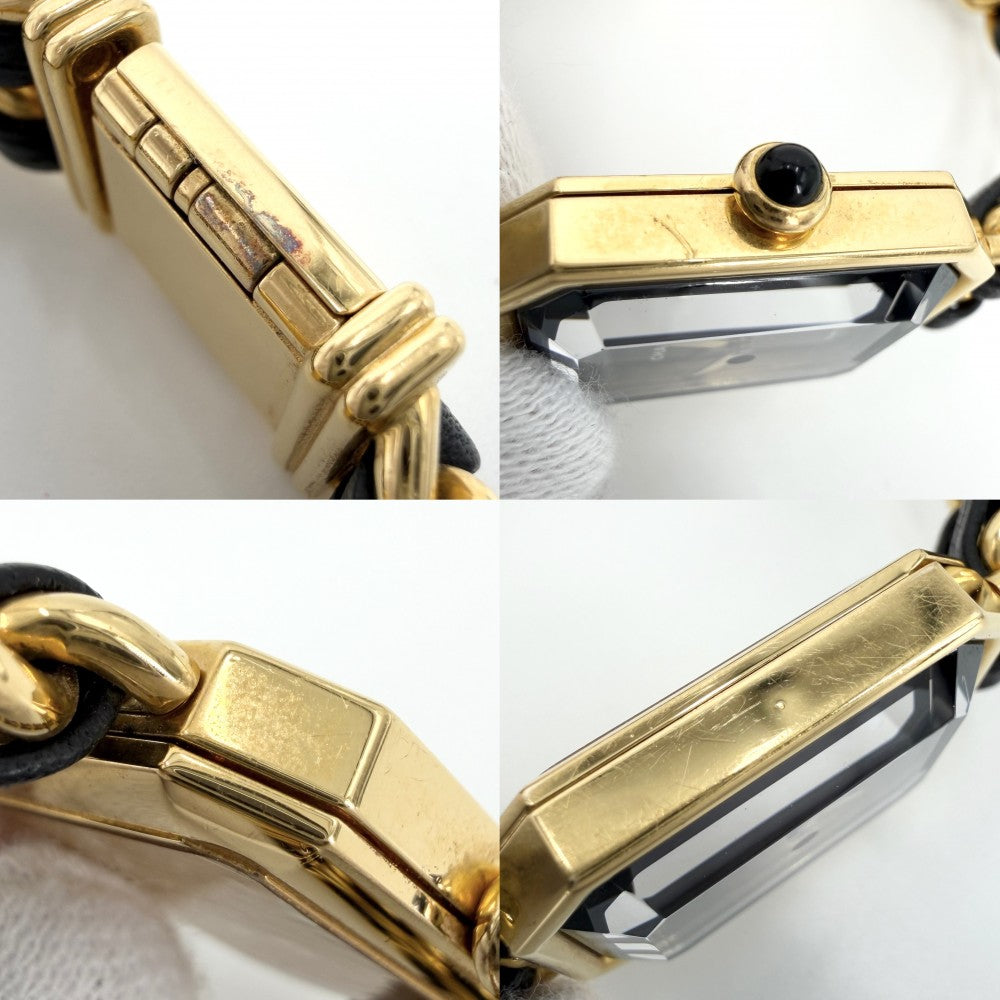 【開店SALE】 CHANEL シャネル 腕時計 プルミエールL ウォッチ 電池式 黒文字盤 QZ クオーツ GP レザー ゴールド ブラック 黒 レディース【中古品】