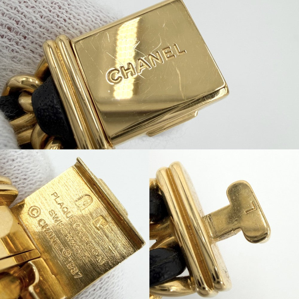 【開店SALE】 CHANEL シャネル 腕時計 プルミエールL ウォッチ 電池式 黒文字盤 QZ クオーツ GP レザー ゴールド ブラック 黒 レディース【中古品】