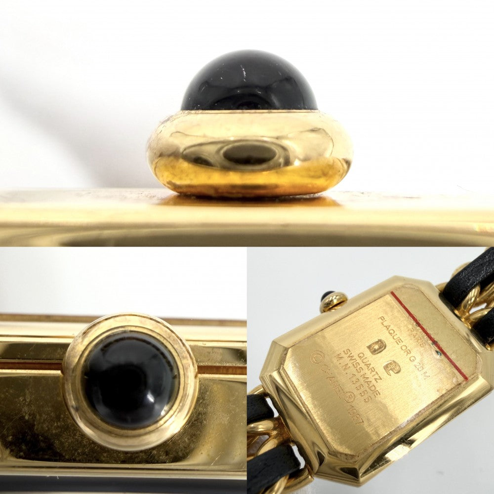 【開店SALE】 CHANEL シャネル 腕時計 プルミエールL ウォッチ 電池式 黒文字盤 QZ クオーツ GP レザー ゴールド ブラック 黒 レディース【中古品】