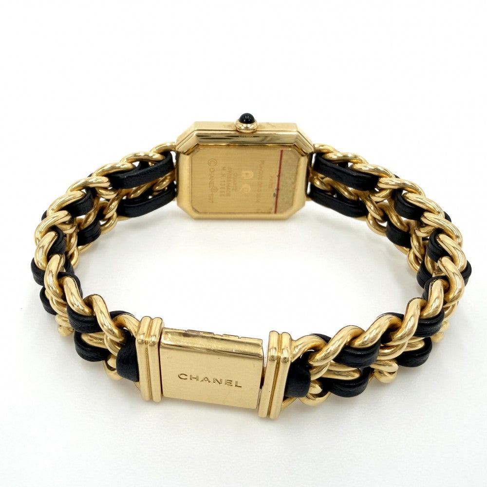 【開店SALE】 CHANEL シャネル 腕時計 プルミエールL ウォッチ 電池式 黒文字盤 QZ クオーツ GP レザー ゴールド ブラック 黒 レディース【中古品】