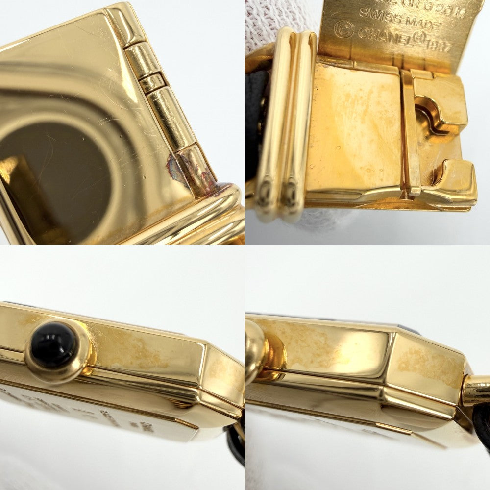 【開店SALE】 CHANEL シャネル 腕時計 プルミエールL ウォッチ 電池式 黒文字盤 QZ クオーツ GP レザー ゴールド ブラック 黒 レディース【中古品】