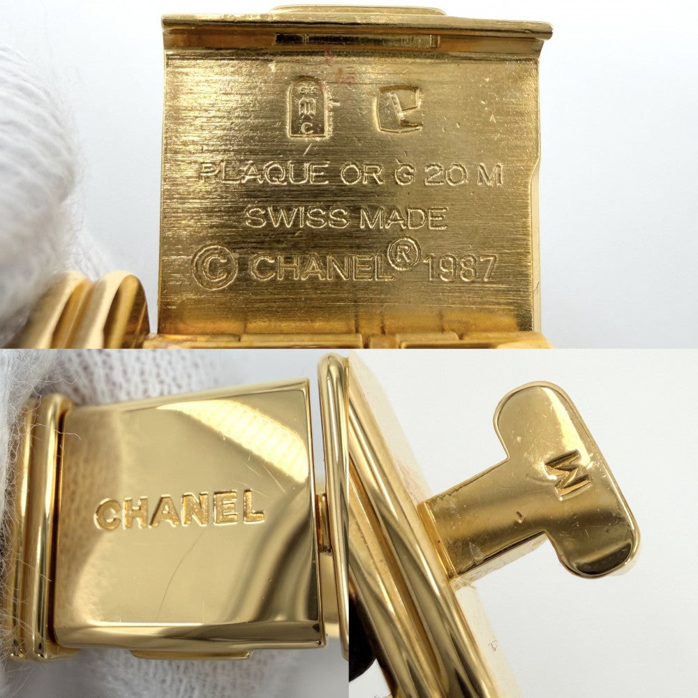 【開店SALE】 CHANEL シャネル 腕時計 プルミエールL ウォッチ 電池式 黒文字盤 QZ クオーツ GP レザー ゴールド ブラック 黒 レディース【中古品】