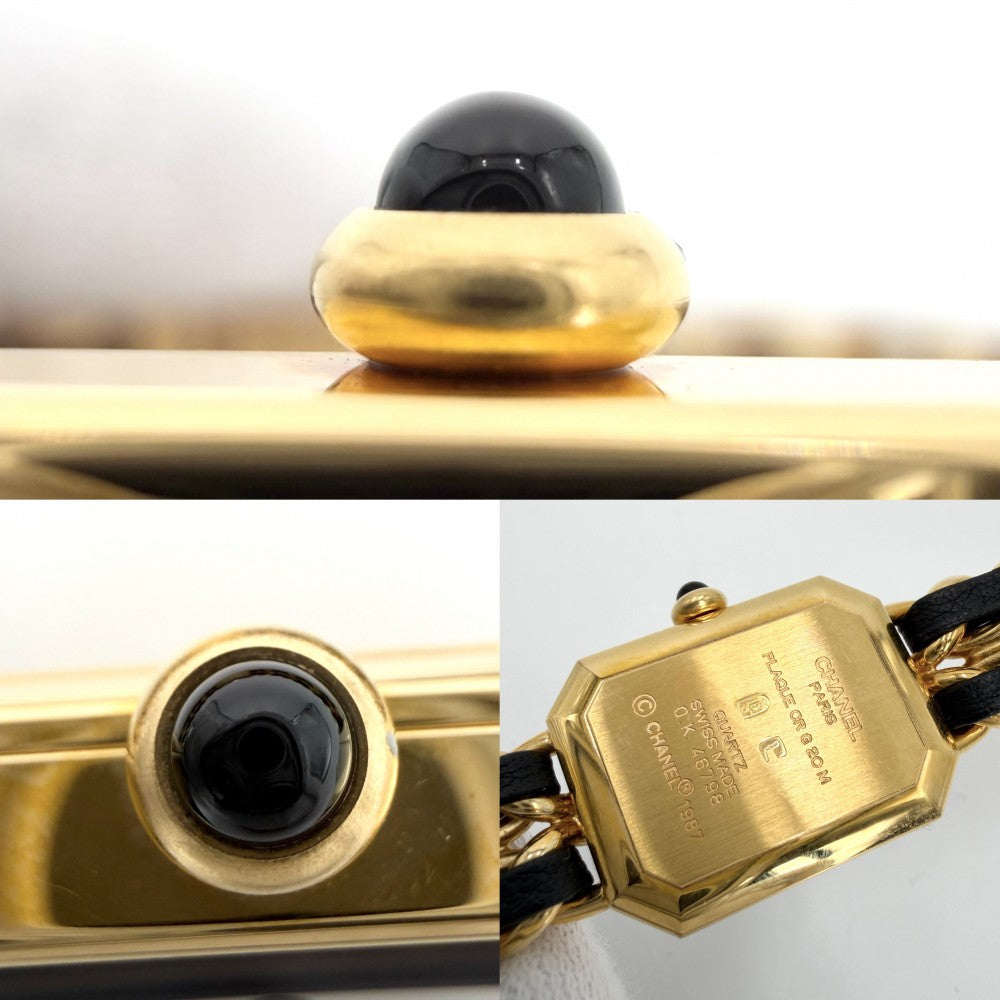 【開店SALE】 CHANEL シャネル 腕時計 プルミエールL ウォッチ 電池式 黒文字盤 QZ クオーツ GP レザー ゴールド ブラック 黒 レディース【中古品】