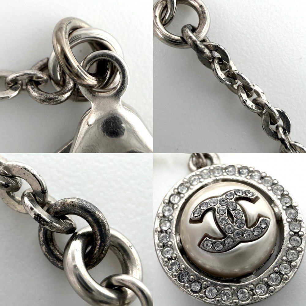 CHANEL シャネル ブレスレット ココマーク アクセサリー フェイクパール ラインストーン D19K シルバー ホワイト 白 レディース 約8.5g 2019年【中古品】