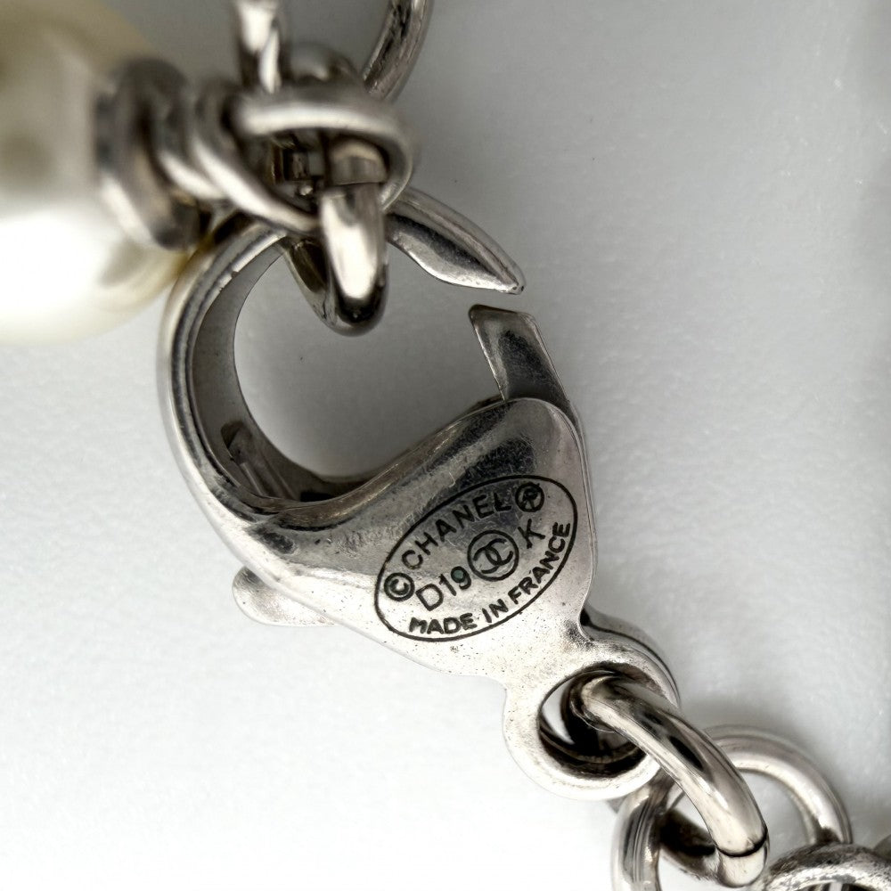 CHANEL シャネル ブレスレット ココマーク アクセサリー フェイクパール ラインストーン D19K シルバー ホワイト 白 レディース 約8.5g 2019年【中古品】