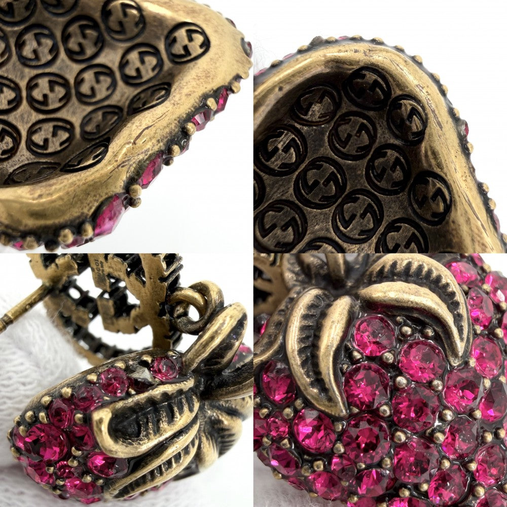 GUCCI グッチ ピアス ストロベリーモチーフ インターロッキングG アクセサリー 苺 ラインストーン ピンク ゴールド レディース 約13.3g【中古品】
