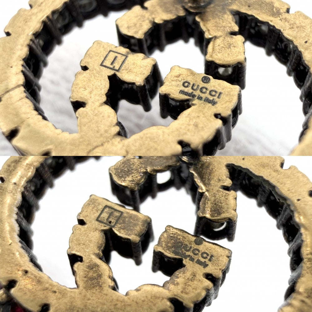 GUCCI グッチ ピアス ストロベリーモチーフ インターロッキングG アクセサリー 苺 ラインストーン ピンク ゴールド レディース 約13.3g【中古品】