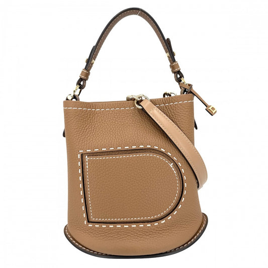 2WAY デルヴォー ミニバケット サーピケ ハンドバッグ ショルダーバッグ DELVAUX レザー ブラウン 茶 ゴールド金具 レディース【中古品】