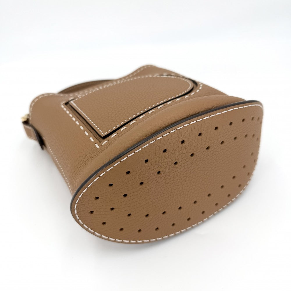 2WAY デルヴォー ミニバケット サーピケ ハンドバッグ ショルダーバッグ DELVAUX レザー ブラウン 茶 ゴールド金具 レディース【中古品】
