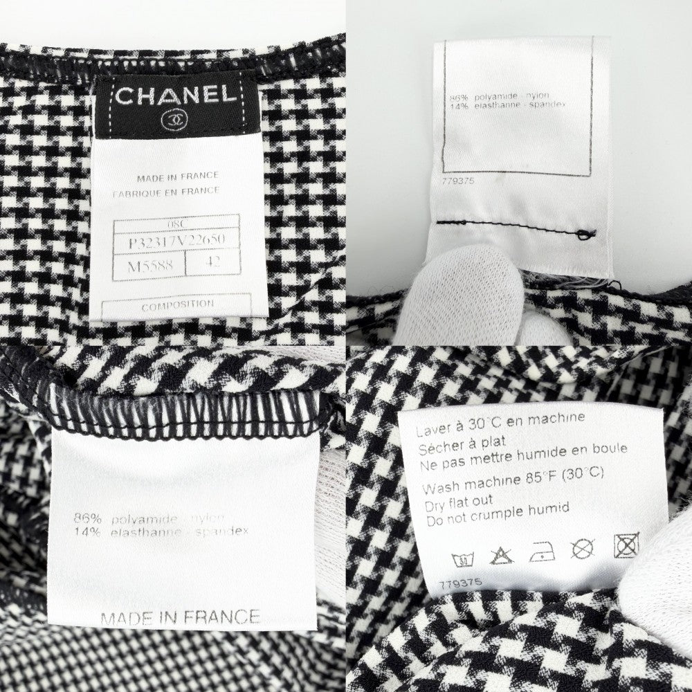 CHANEL シャネル タンクトップ ココマーク ノースリーブ アパレル 服 トップス チェック 42 ブラック 黒 ホワイト 白 夏 ナイロン スパンデックス レディース 2008年【中古品】