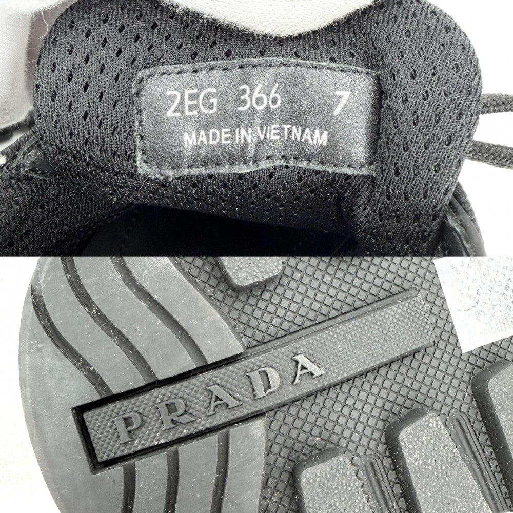 PRADA プラダ スニーカー ロゴ 靴 約26cm 7サイズ 2EG366 ナイロン ブラック 黒 ブラック金具 メンズ【中古品】