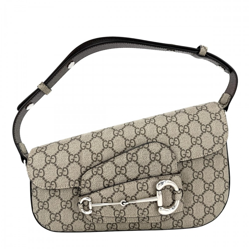 【開店SALE】 GUCCI グッチ ショルダーバッグ ホースビット1955 764155 GGスプリームキャンバス レザー ベージュ シルバー金具 レディース【中古品】