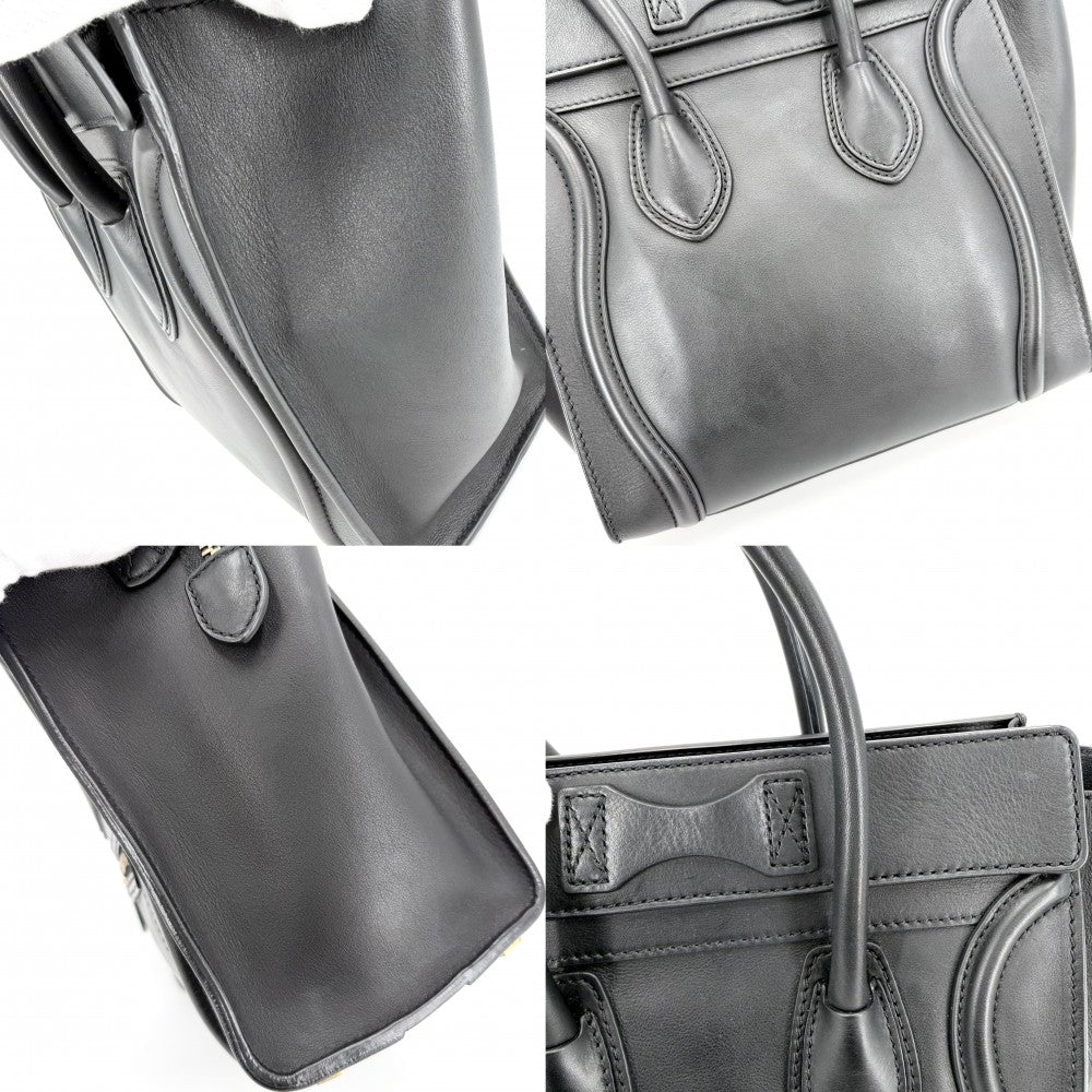 【開店SALE】 CELINE セリーヌ ハンドバッグ ラゲージ マイクロショッパー レザー ブラック 黒 ゴールド金具 レディース【中古品】