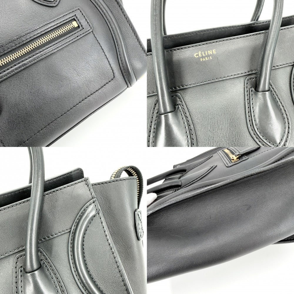 【開店SALE】 CELINE セリーヌ ハンドバッグ ラゲージ マイクロショッパー レザー ブラック 黒 ゴールド金具 レディース【中古品】
