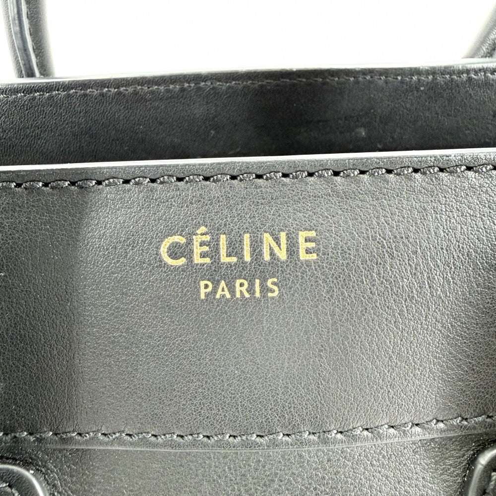 【開店SALE】 CELINE セリーヌ ハンドバッグ ラゲージ マイクロショッパー レザー ブラック 黒 ゴールド金具 レディース【中古品】