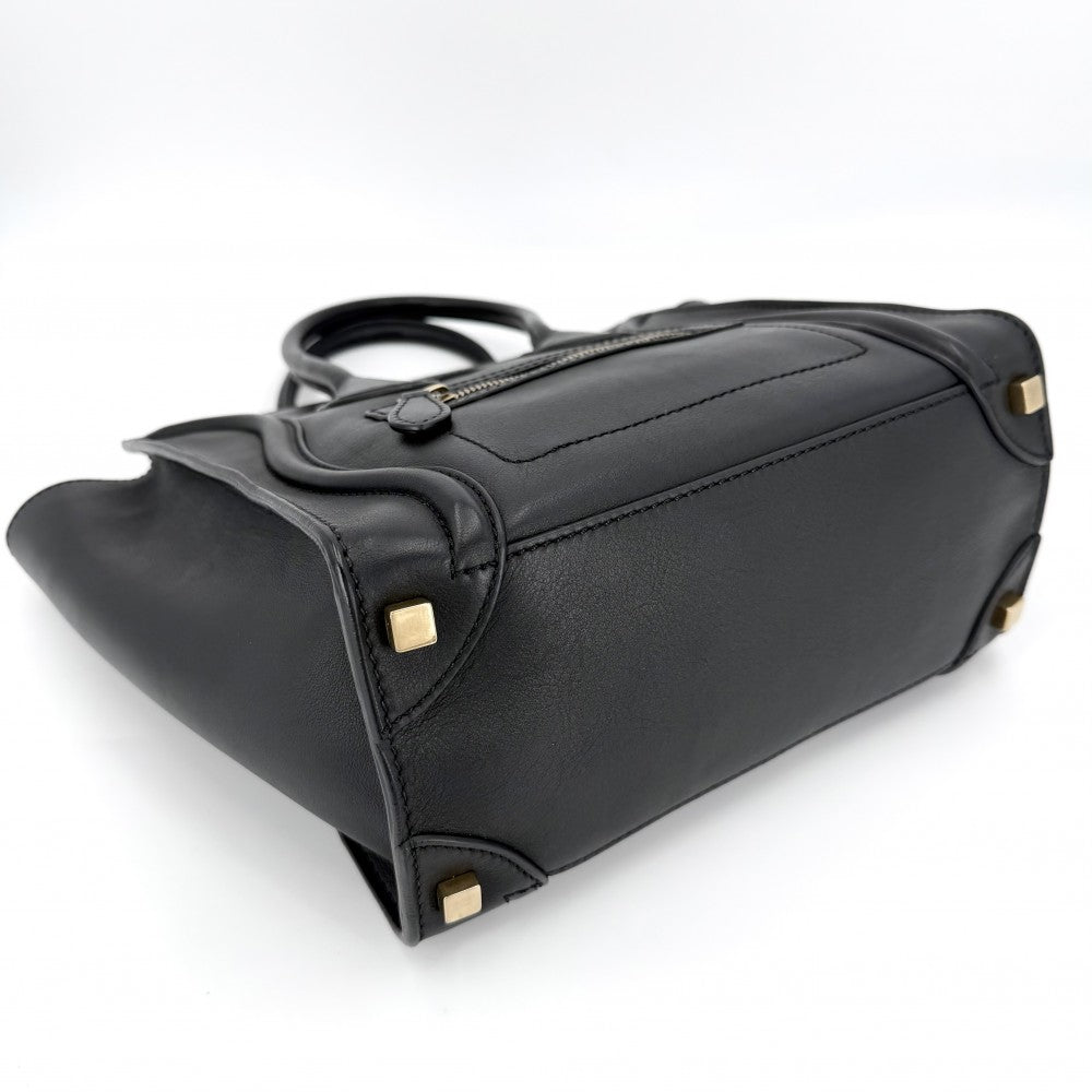 【開店SALE】 CELINE セリーヌ ハンドバッグ ラゲージ マイクロショッパー レザー ブラック 黒 ゴールド金具 レディース【中古品】