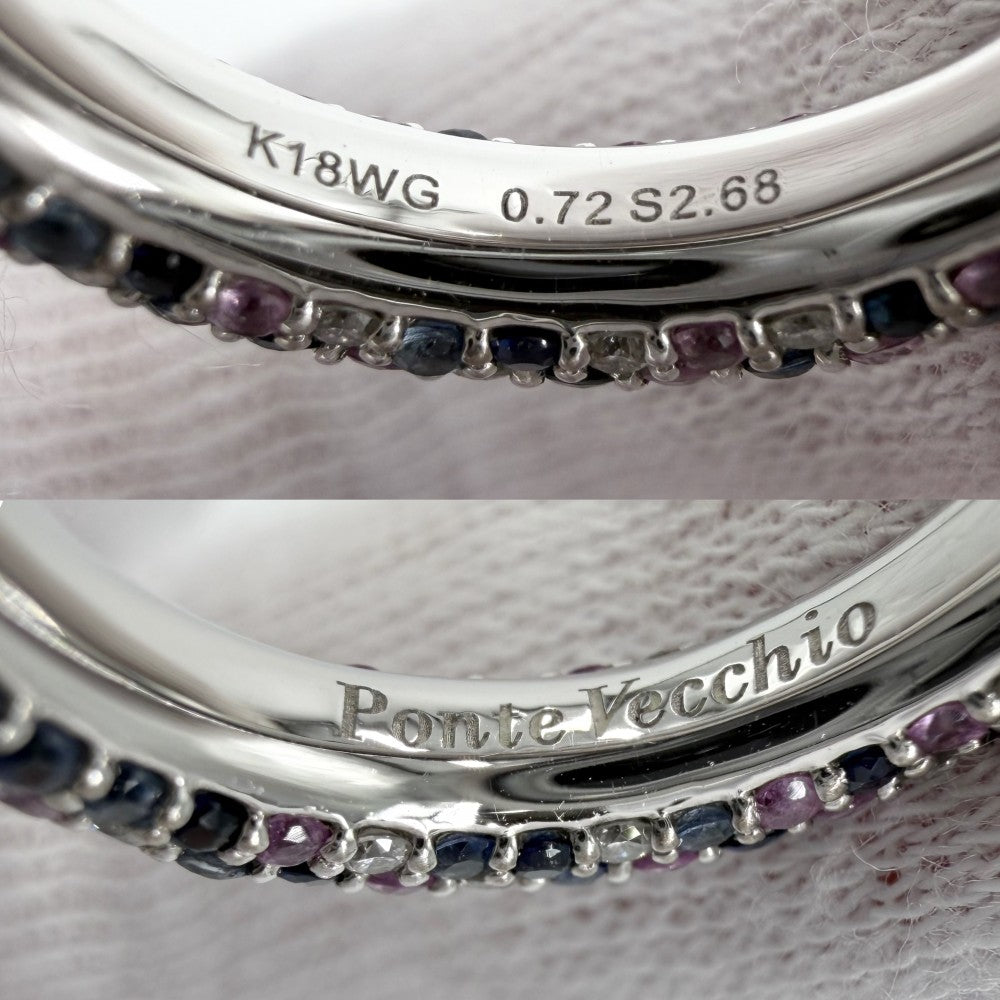 Ponte Vecchio ポンテヴェキオ 指輪 エテルノ ジュエリー アクセサリー Au750 18金WG K18ホワイトゴールド ダイヤモンド0.72ct 約9.5号 ピンク ブルー 青 レディース 約8.9g【中古品】