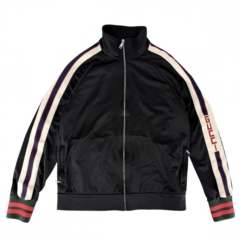 GUCCI グッチ ブルゾン シェリーライン テクニカルジャージ サイドライン アウター 474634 アパレル 服 M ブラック 黒 シルバー金具 春 秋 ポリエステル コットン メンズ【中古品】