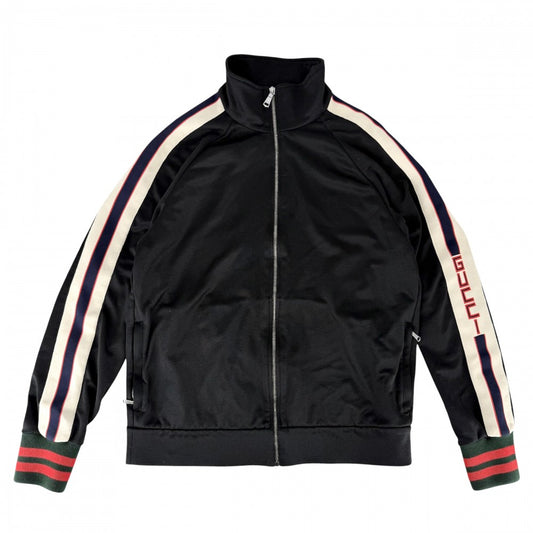 GUCCI グッチ ブルゾン シェリーライン テクニカルジャージ サイドライン アウター 474634 アパレル 服 M ブラック 黒 シルバー金具 春 秋 ポリエステル コットン メンズ【中古品】