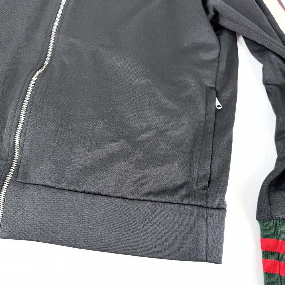 GUCCI グッチ ブルゾン シェリーライン テクニカルジャージ サイドライン アウター 474634 アパレル 服 M ブラック 黒 シルバー金具 春 秋 ポリエステル コットン メンズ【中古品】