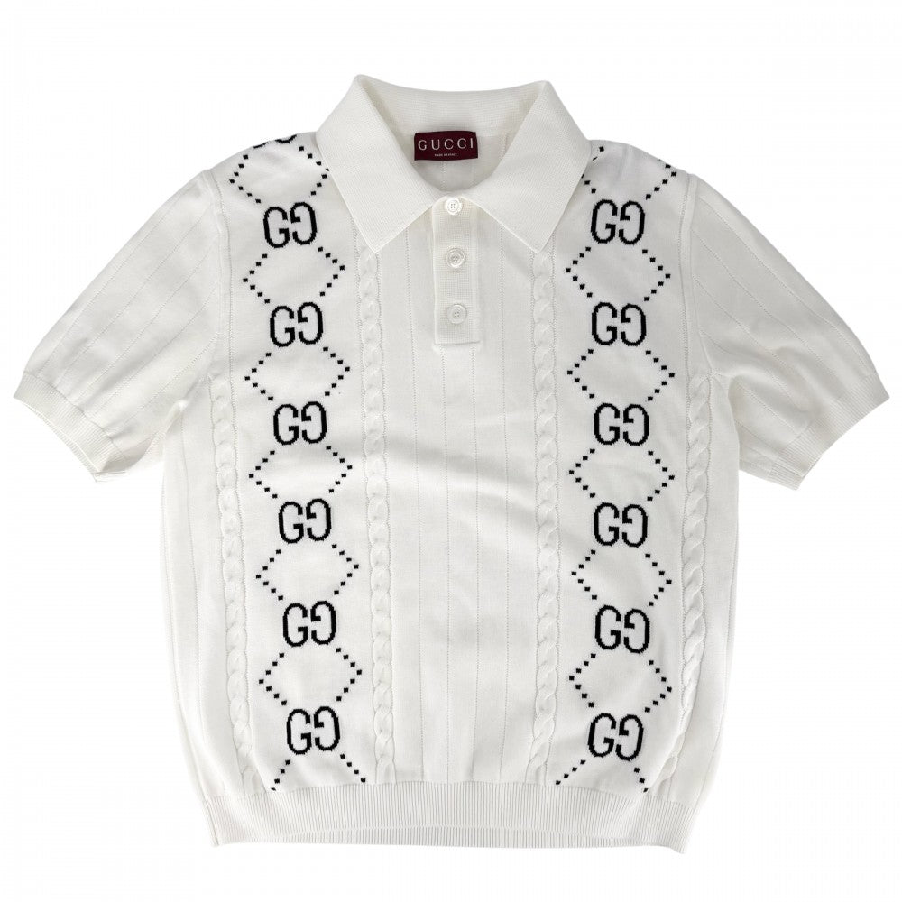 GUCCI グッチ ポロシャツ GG トップス 服 アパレル L 747086 ホワイト 白 ブラック 黒 春 夏 コットン メンズ【中古品】